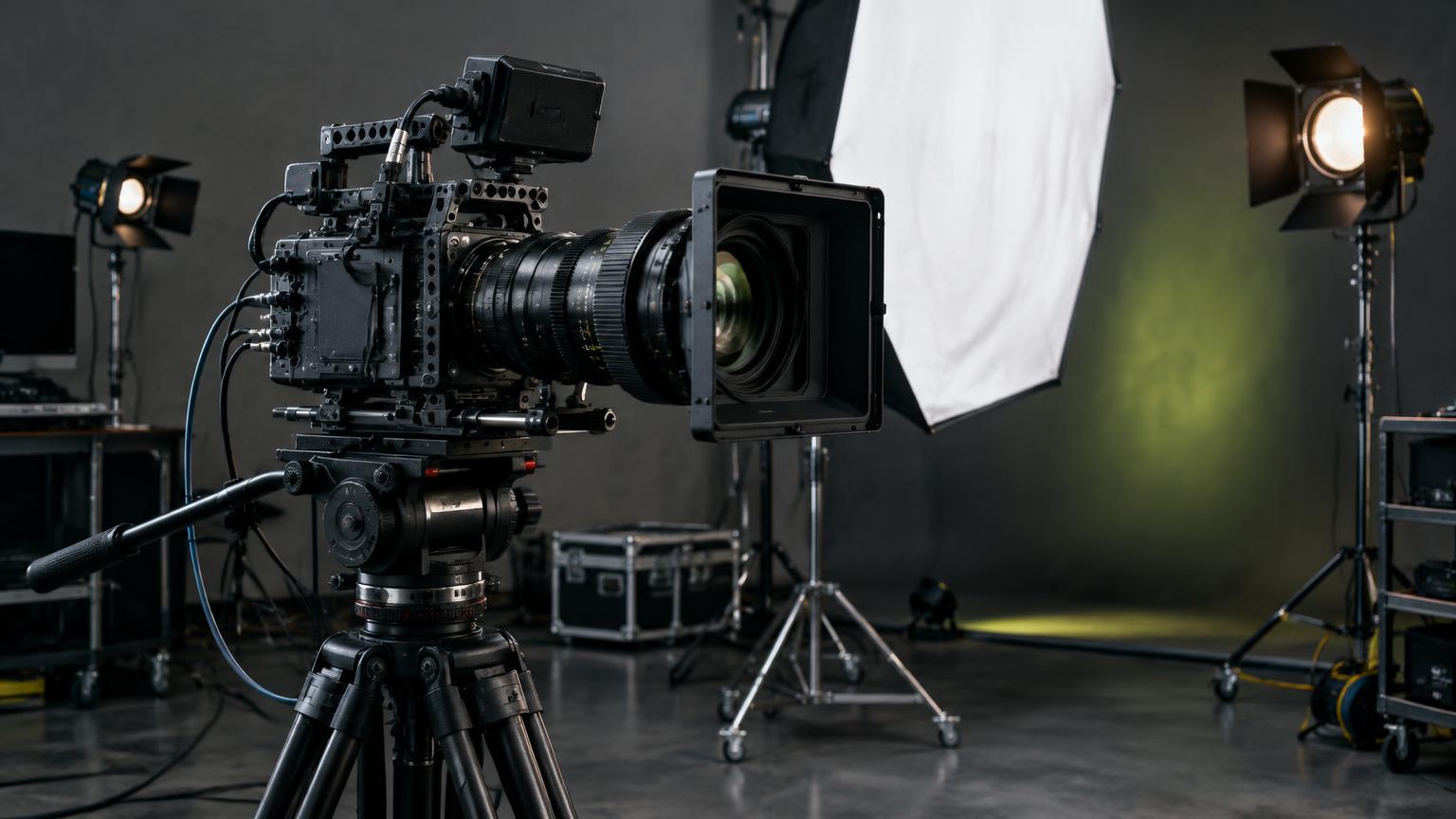 Ilustrační detail filmové kamery ve studiu
